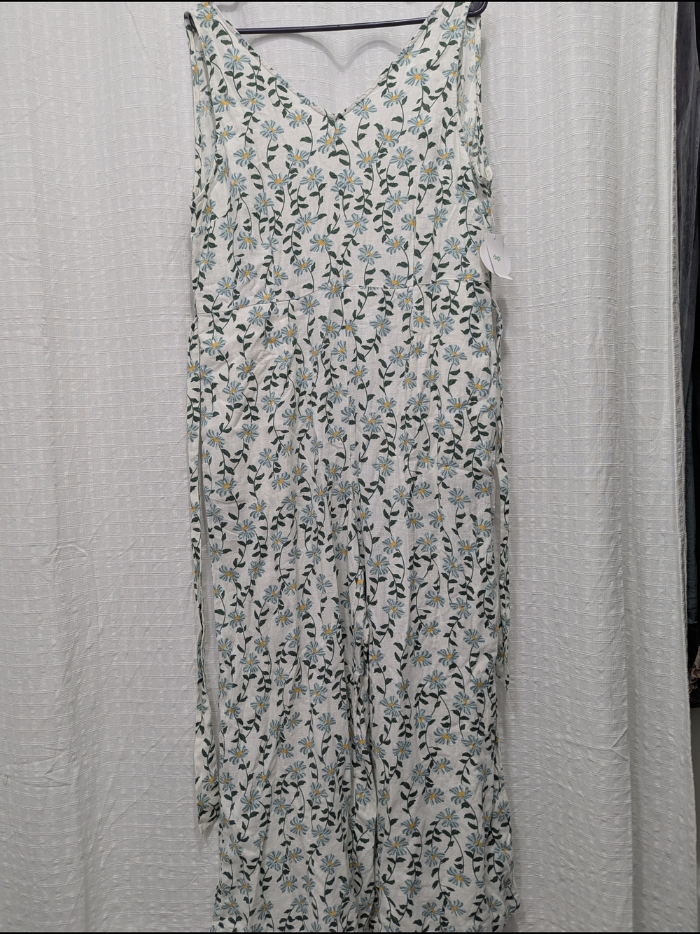 dip White Jumpsuit with Green Leaf and Yellow Floral Print (POCKETS!)
